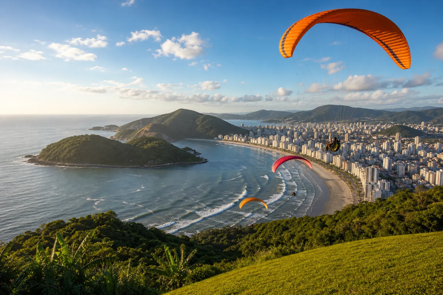 Paragliding over coastal mountains